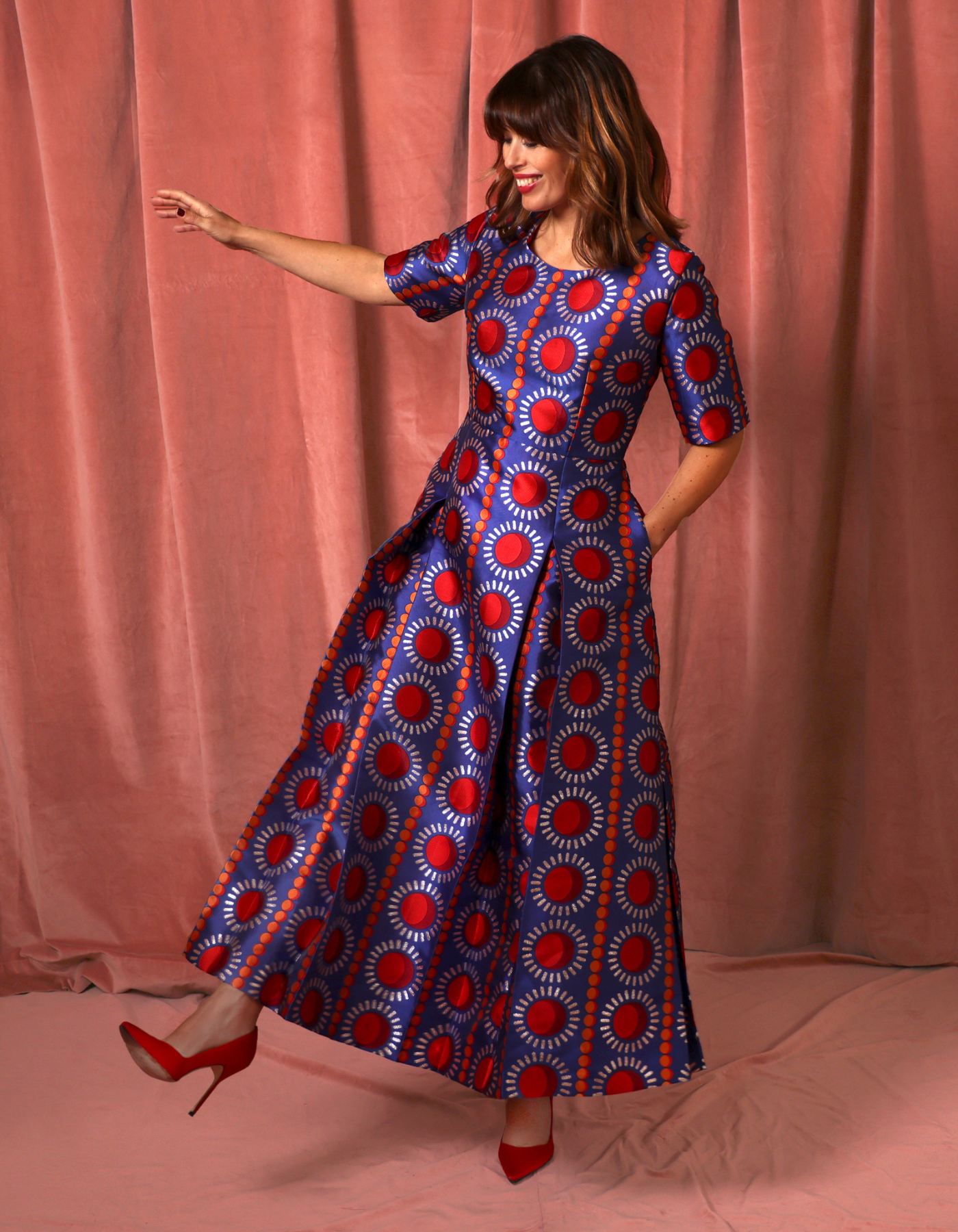 Claudia Blue Sun Print Silk Jacquard Dress – Lisou