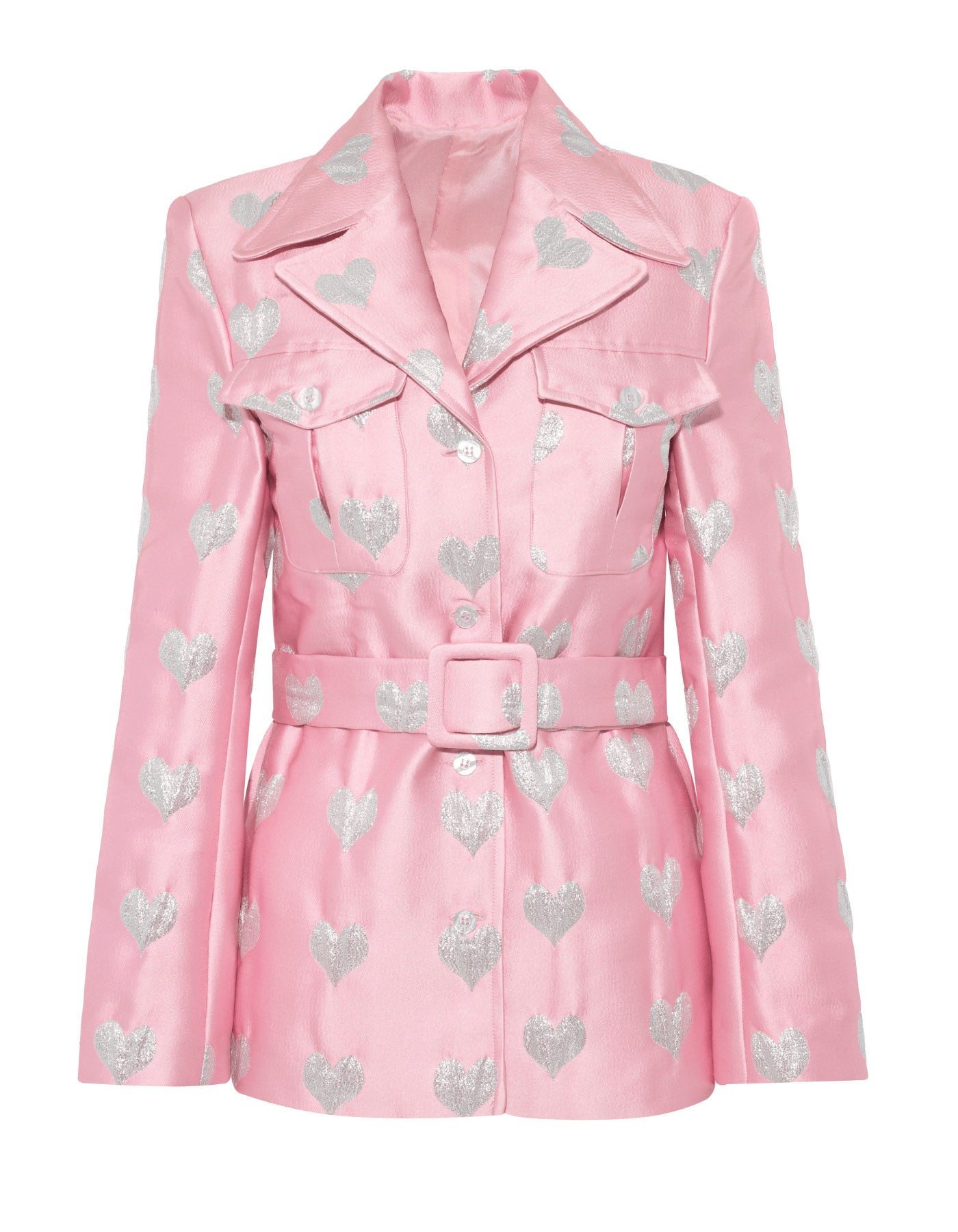 Lucille Pink Heart Print Silk Jacquard Jacket