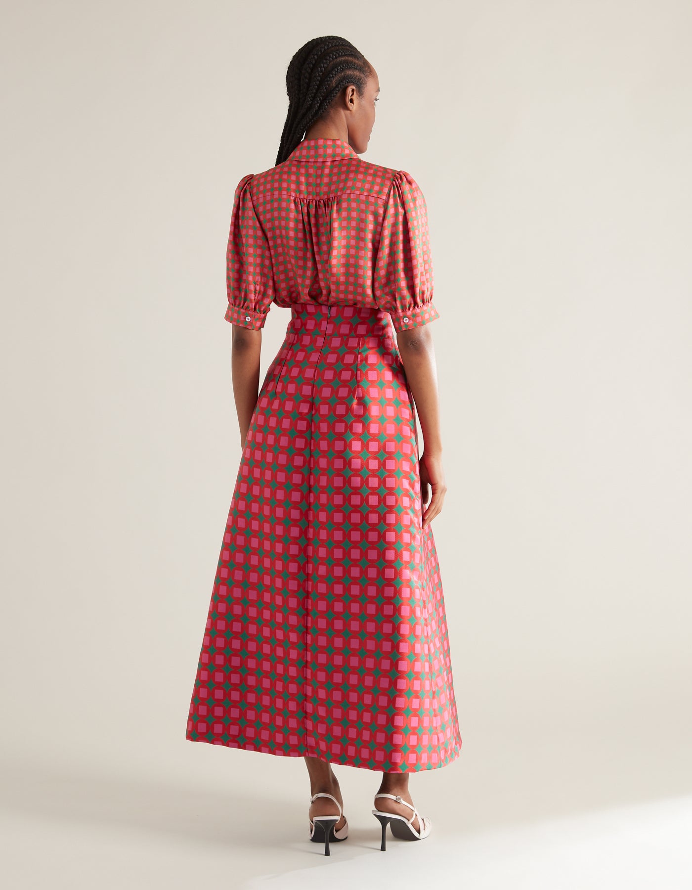 Lisou Carly Green Mosaic Print Silk Jacquard Skirt Finest silk