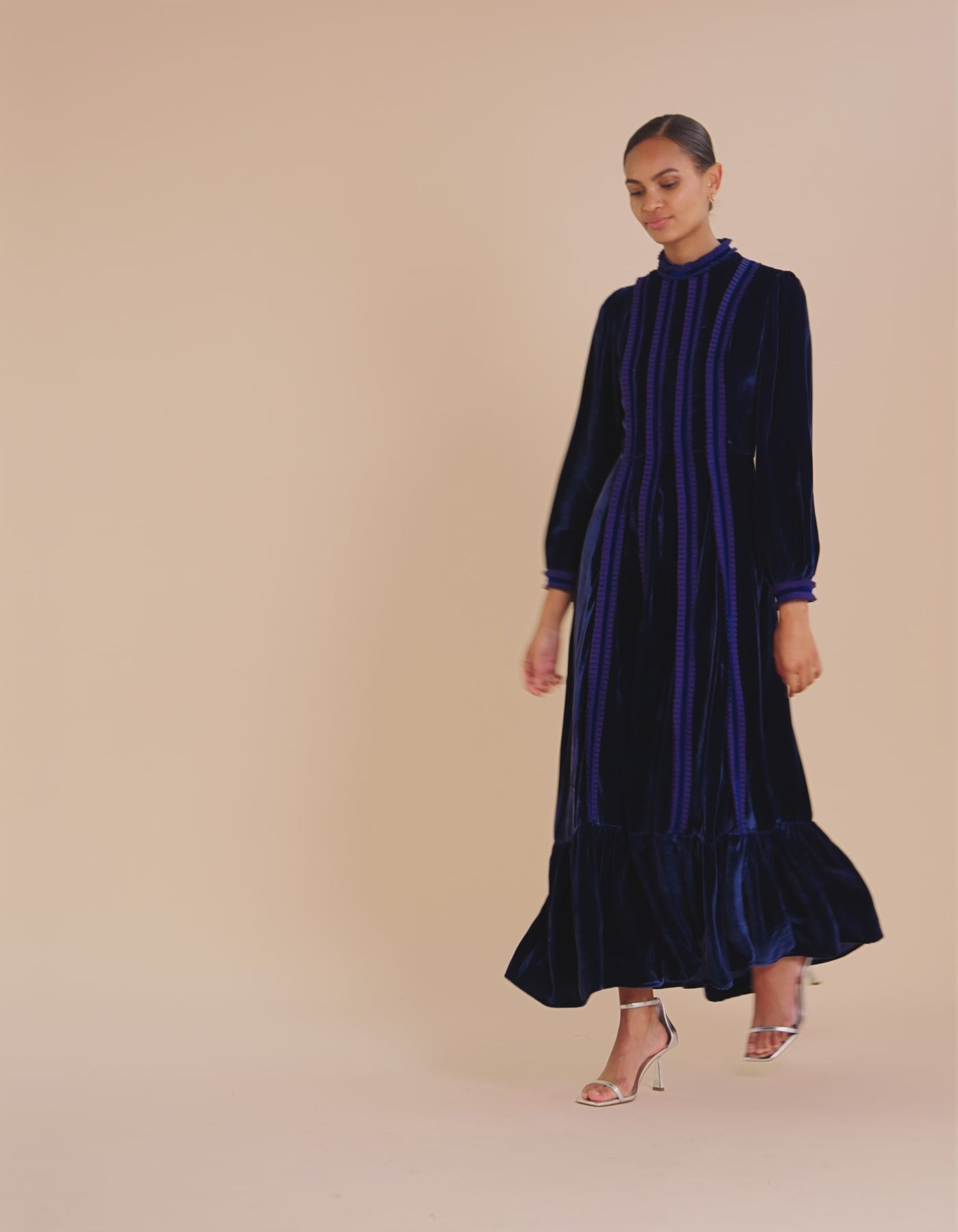 Lisou | Womenswear | Gigi Midnight Blue Velvet High Neck Maxi Dress