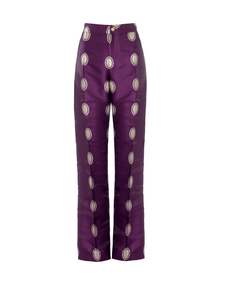 Hetty Dark Purple Cameo Silk Jacquard Trousers